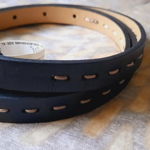 New black/brown stitched skinny leather belt size XL. - Picture 4 of 10